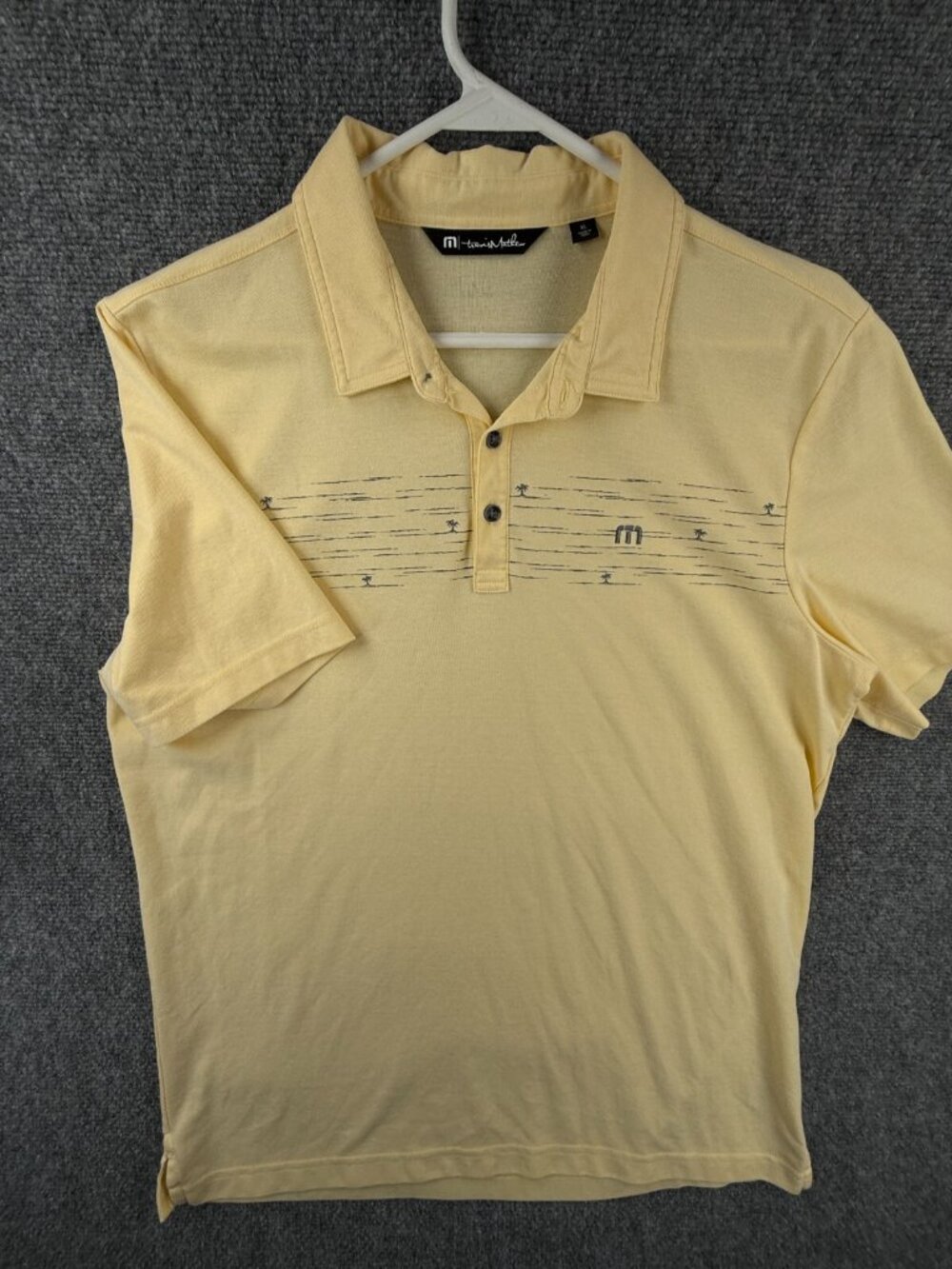 Travis Mathew Golf Polo Shirt Yellow Short Sleeve Beach Palm Tree XL Pima Blend